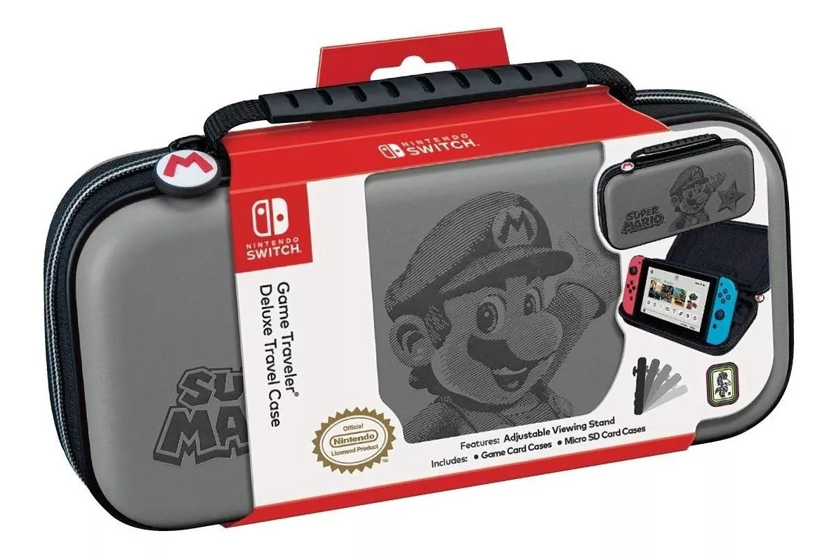 Nintendo Switch Game Traveler Deluxe Case Super Mario Gris