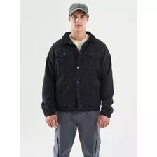 Campera De Jean Rigido Negro Con Corderito De Hombre Regular