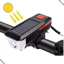 Farol P/ Bike Solar - Usb Led Recarregável Com Buzina Cor Preto Verde