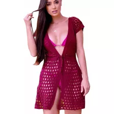 Roupa De Banho Saida Praia Tricot Com Cordão Aberta Feminina