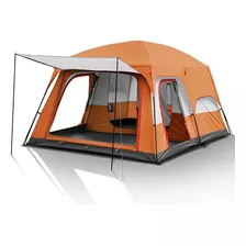 Barraca Camping Acampamento 8/12 Pessoas Grande Varanda Cor Laranja