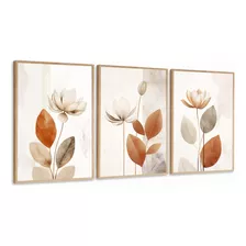 Quadros Decorativos Flor Tons Marrom Hall Bege Com Moldura