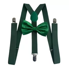 Kit Suspensórios + Gravata Borboleta Verde Adulto