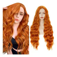 Peluca Naranja Larga Natural Ondulada Cosplay Para Mujer