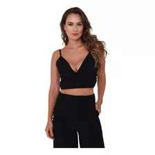 Calça Feminina Pantalona E Cropped Decotado Com Bojo #cj25