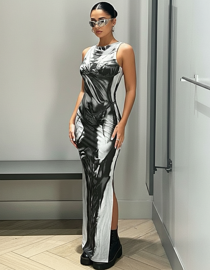 Vestido Largo Algodón Importado Shein Aesthetic Y2k Fiesta Negro S