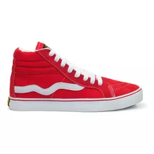 Tenis Skate Mad Rats Cano Alto Vermelho Faixa Branca