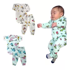 Kit 10 Pçs - 5 Body + 5 Calça Estampados Pijama Bebê Algodão