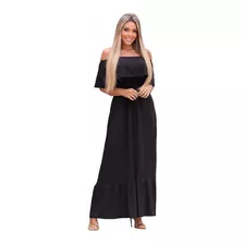 Vestido Longo Lastex Na Cintura Ciganinha Babado