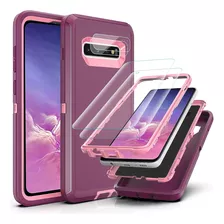 Funda Para Samsung Galaxy S10 - Bordo/rosa Con Protectores