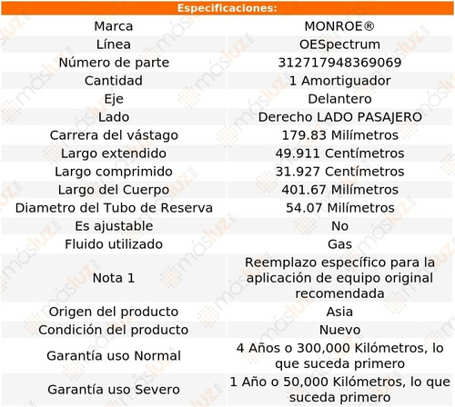 (1) Amortiguador Oespectrum Gas Pasajero Del Santa Fe 13/18 Foto 3