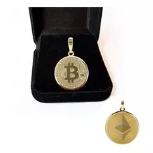 Pingente Ouro 18k Imagem De Bitcoin Frente E Ethereum Verso