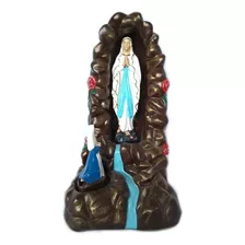 Imagem Nossa Senhora De Lourdes Santa Bernadete 34cm Gruta Cor Pintura A Mão