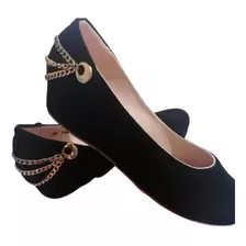 Zapatilla Negra Con Adorno Cadena, Tacón De 3 Cm,castalia #6