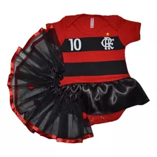 Kit Fantasia Bebê Body Mesversário Saia De Tule Flamengo