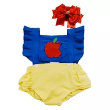 Romper Infantil Luxo Jardineira Fantasia Branca De Neve 