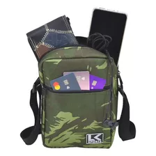 Bolsa Transversal Masculina Feminina Shoulder Bag Camuflado Cor Verde