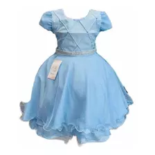 Vestido Festa Infantil Azul Cinderela Saia Com Brilho