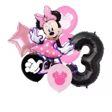 Curucu Set Globos Cumpleaños Minnie Mouse 3 Años