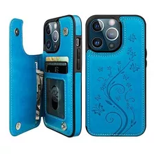 Funda Para iPhone 13 Pro/6.1/billetera/cuero Labrado Azul Ci