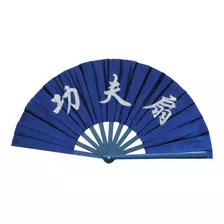 Abanico Azul Tai Chi, Varillas Pvc, Estampado A Un Color