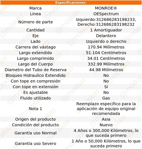 (1) Amortiguador Del Oespectrum Gas Der O Izq Wave 05/08 Foto 2