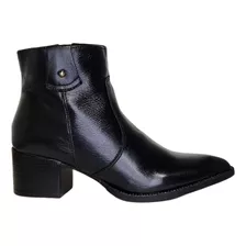 Bota Feminina Couro Cano Baixo Salto Bloco Bico Fino Moda