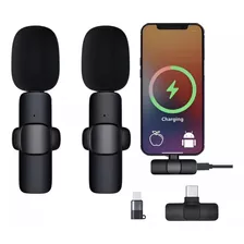 Micrófonos Inalámbricos Solapa 2 En 1 Para iPhone/tipo C Color Negro