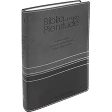 Bíblia De Estudo Plenitude Ra - Nova Edição - Capa Luxo Com Índice Preta E Cinza Chumbo