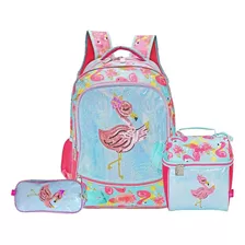 Mochila Lonchera Lapicera Flamingo Primaria Lentejuela Wilys