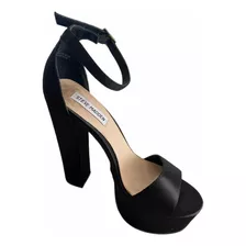 Sandalias Steve Madden Negras Taco Ancho Alto 38 Usadas