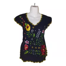 Blusa Yucateca Bordada Lino Modelo Rosalinda Talla 44