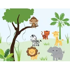 Painel Decorativo Festa Safari Zoo Animais [3x1,6m] (mod4)