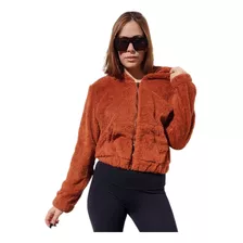 Campera Faux Fur Con Capucha Y Cierre Tela Elastizada