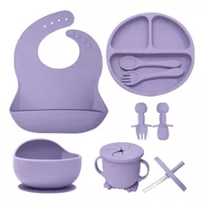 Kit Alimentación Bebe Vajilla Silicona Plato Babero 10 Pzas