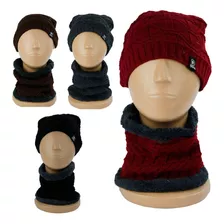 Kit Touca De Frio Gorro Forrada E Com Cachecol Gola De Lã