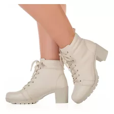 Bota Off White Coturno Feminino Casual Salto Baixo Tratorado