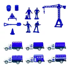 Kit 15 Pcs Caminhões De Policia Bonecos Acessórios 1:64