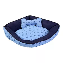 Colchonete Cama Pet Caminha Casa Laura Enxovais Coroa Azul Marinho Com Almofada Ossinho Estampado Luxo 100% Algodão Tamanho Extra Grande