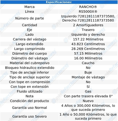 Par De Amortiguadores Traseros Gas Rs5000x Rocky 1990 Rancho Foto 3