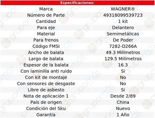 Balatas Semimetalicas Del Wagner 300zx V6 3.0l 84 A 89 Foto 2