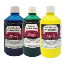 Combo Cola Slime Colorida Altezza Azul, Verde E Amarelo 500g