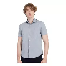 Camisa Aramis Masculina Slim Manga Curta Oxford Azul Mescla