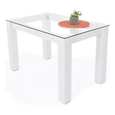 Mesa De Comedor Turín Blanco 4 Puestos Tapa Vidrio