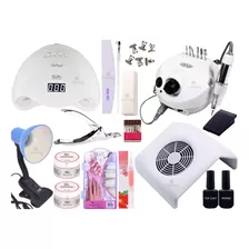 Kit Manicure Unha Gel Fibra Vidro Lixa Cabine Lixadeira Moto