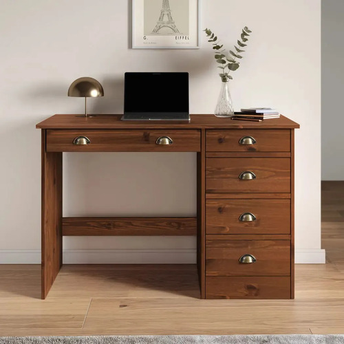 Mesa De Escritório 5 Gav 115 Cm Home Office Madeira Lana Castanho