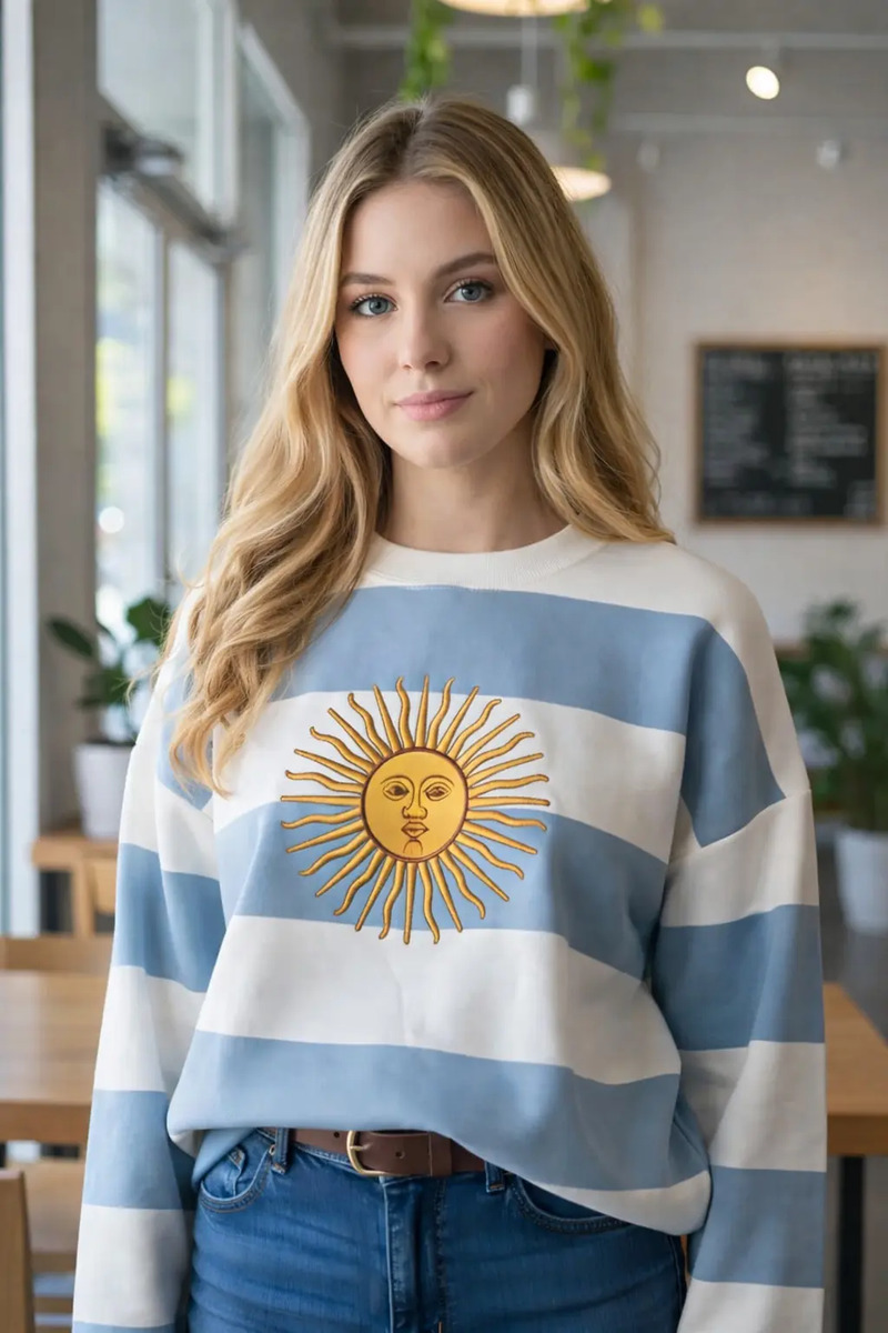 Buzo Rayado Sol De Mayo Bordado Mujer Argentina Mundial
