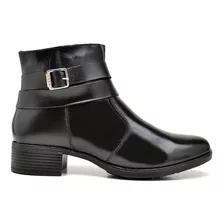 Bota Casual Feminina Couro Cano Curto Tiras Fivela Moderna