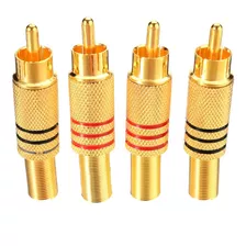 10x Plug Rca Dourado Macho Metalico Preto/vermelho (5 Pares)