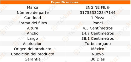 1- Filtro De Aire Cooper 1.6l 4 Cil 2007/2013 Engine Fil Foto 2